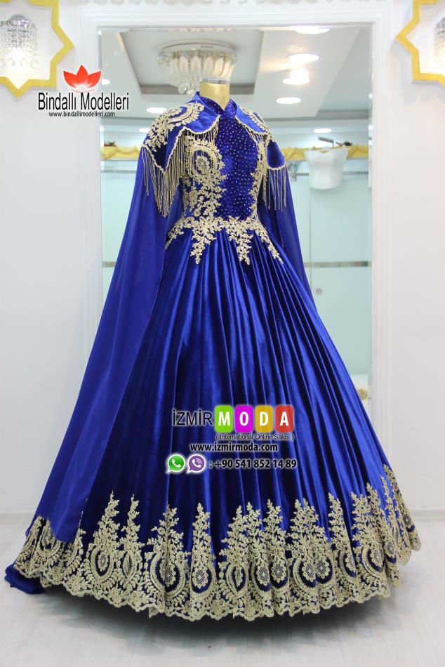 Pelerinli Tesettür Kaftan-T3506 Sax